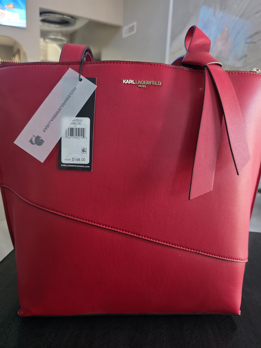 Karl Lagerfeld Red Tote Bag with Decorative Bow